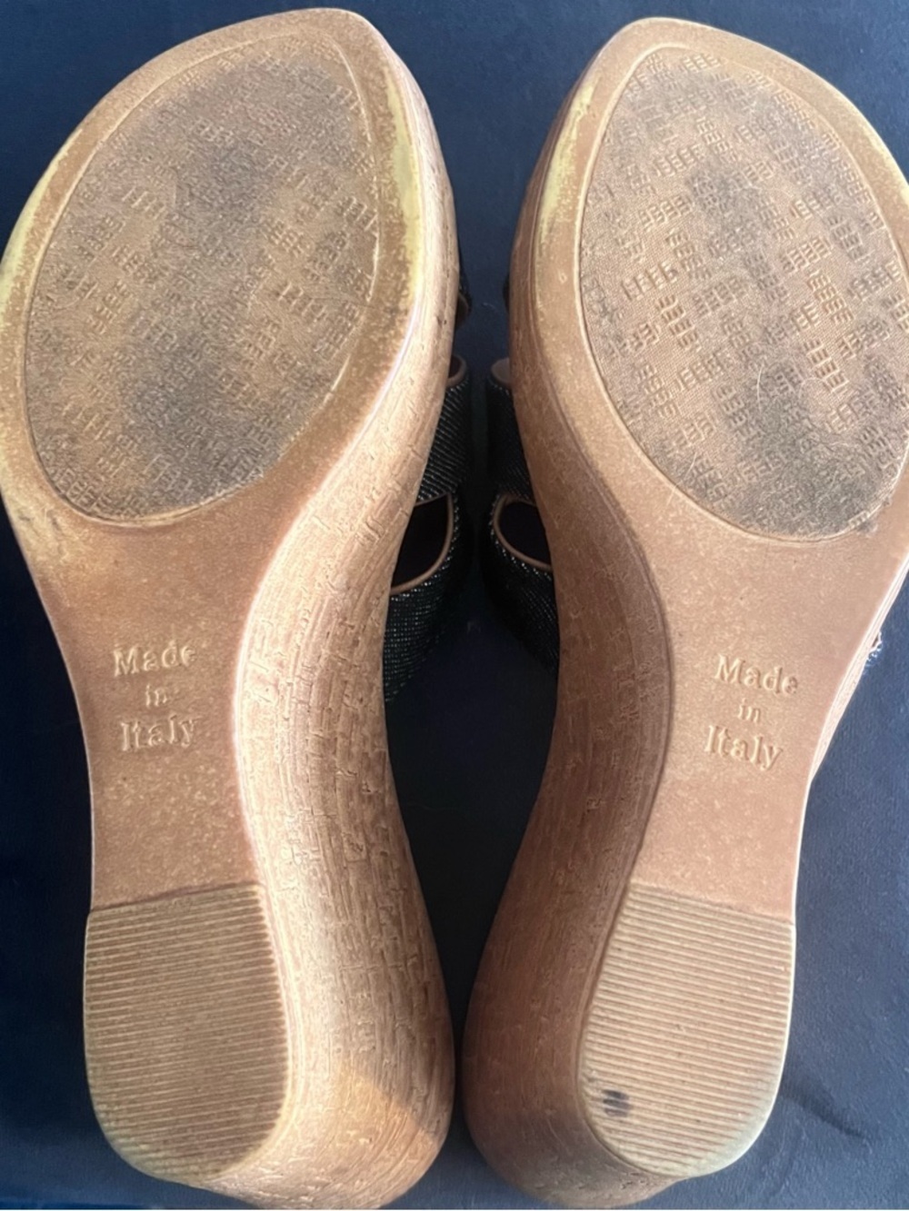 Italian Shoemakers Navy Denim and Tan Wedge Sandals/10 - Picture 7 of 8